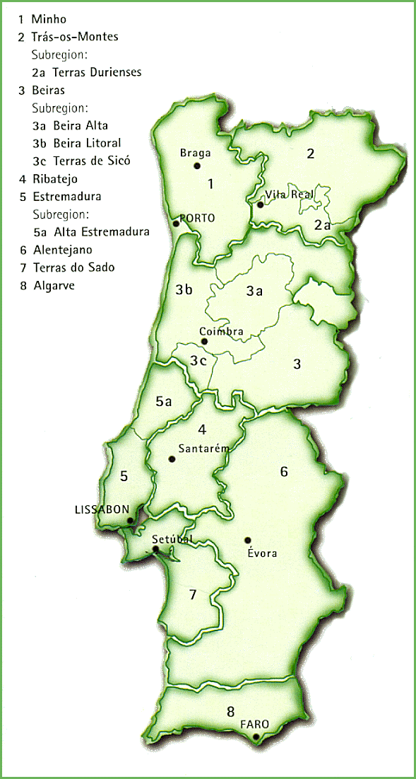 Regionen: Die 1991 begründete Weinklasse "Vinos Regionais" basiert auf 8 abgegrenzten Landweinregionen.